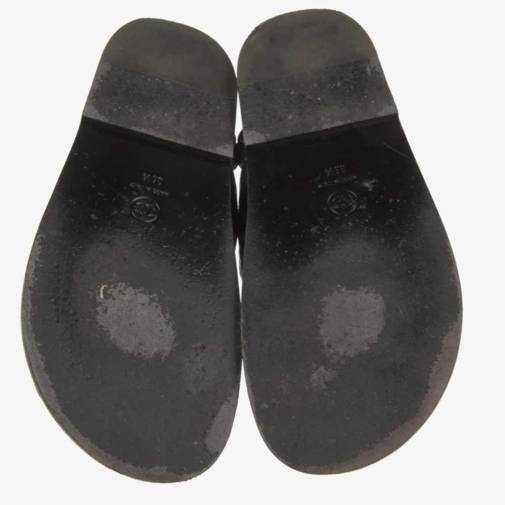 CHANEL Black Quilted Leather Velcro Sandals with CC Logo - Picture 5 of 5